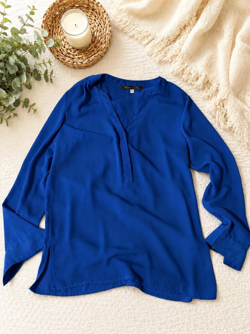 💙 Rose & Olive Cobalt Blue Blouse — Size Small